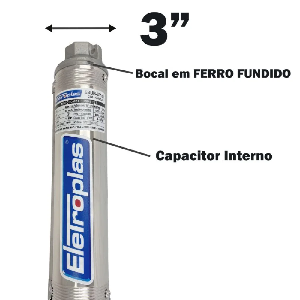 Motobomba Submersa 3” 1/3CV 127V – Eletroplas-44100.0