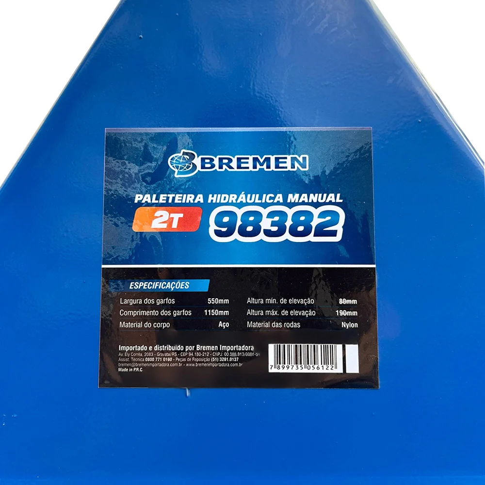 Paleteira Hidráulica Manual Rodas em Nylon 2 Toneladas - Bremen-98382