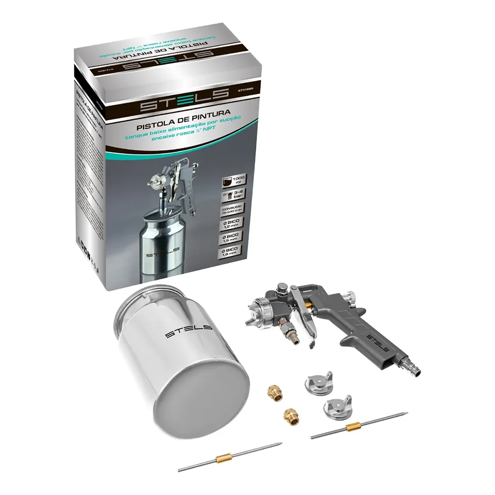 Pistola De Pintura Alta Pressão Bico 1.2, 1.5 E 1.8mm 1000ml - Stels-5731655