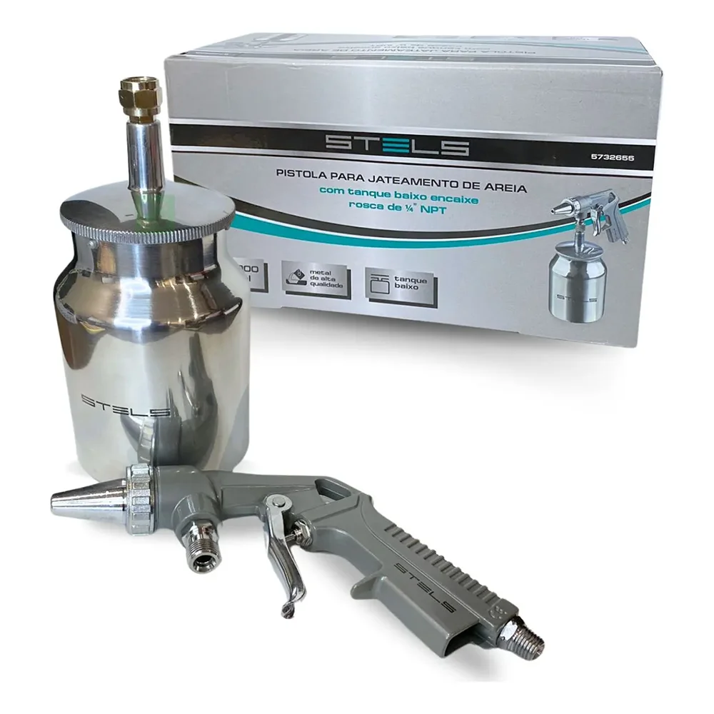 Pistola Jato Areia Sucção 1 Litro Pneumático Tanque Baixo - Stels-5732655