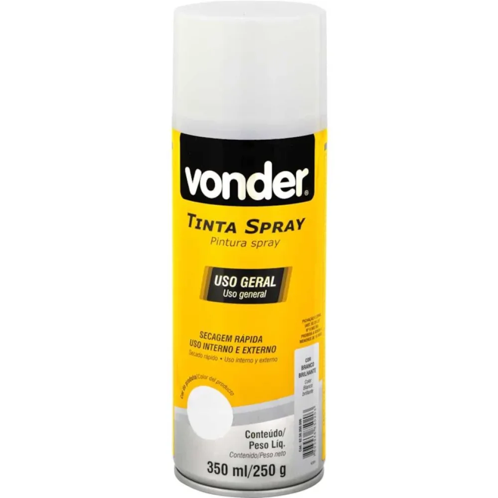 Tinta em spray branco brilhante, 350 ml/250 g - Vonder-62.50.350.006
