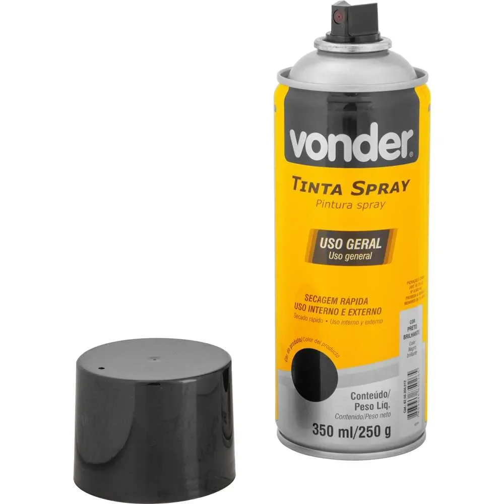 Tinta em spray preto brilhante, 350 ml/250 g - Vonder-62.50.350.012