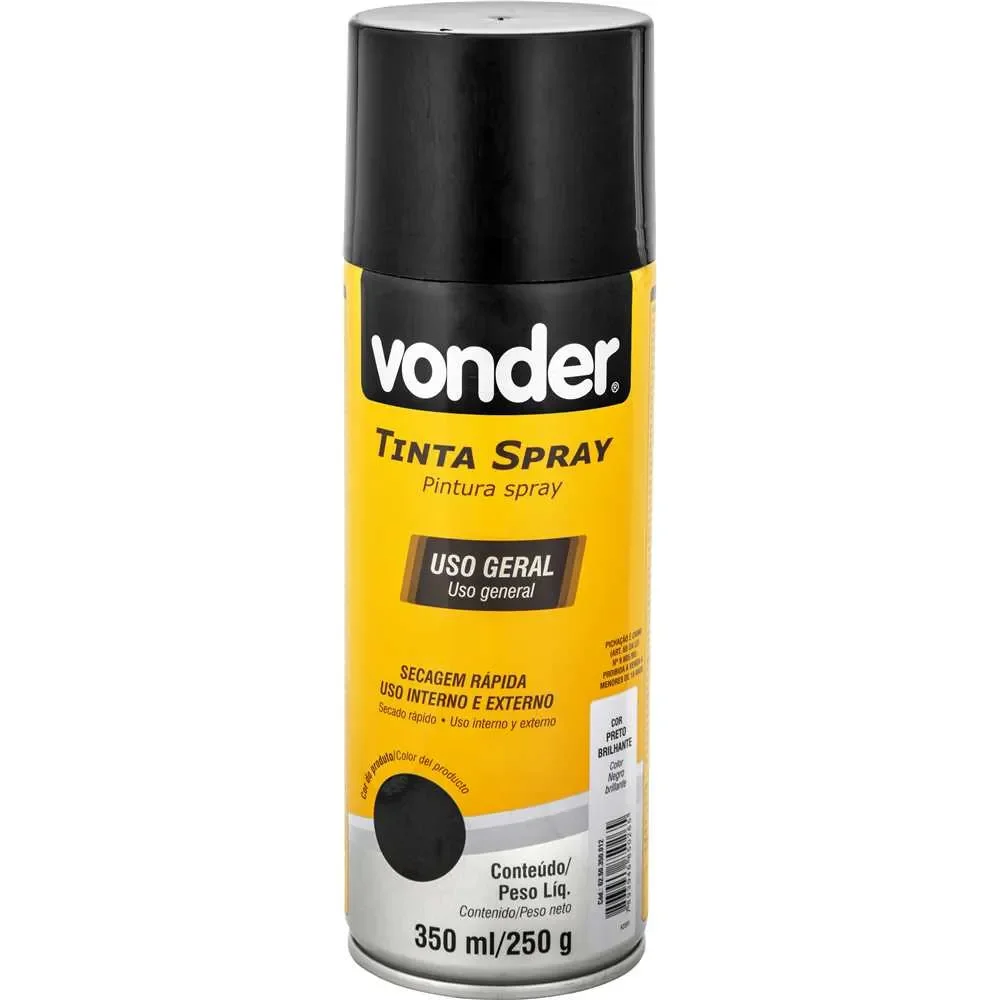 Tinta em spray preto brilhante, 350 ml/250 g - Vonder-62.50.350.012