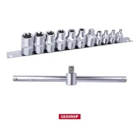 Jogo De Soquetes tipo Torx com Encaixe 3/8 E4 A E8 1/2 E10 A E20 12 Peças Gedore Red - R58018012