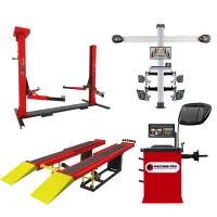 Kit Oficina Alinhador Computadorizado 3D com Rampa de Alinhamento Pneumática, Elevador Automotivo de 2.600kg e Balanceadora de Rodas- MGfer