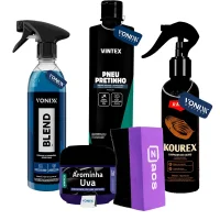 Kit Simples Para Estética com Blend, Kourex, Pneu Pretinho, Aromatizante e Aplicador - Vonixx