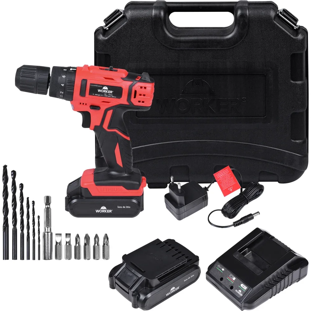 Kit Parafusadeira a Bateria Bivolt 12v 17 Peças -  Worker