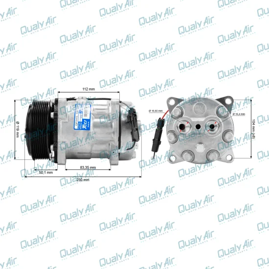 Compressor de AC Universal 7H15 8PK 12V 8Fix Flex (TCCI)