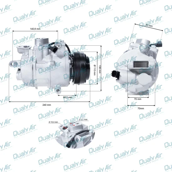 Compressor de AC 12V p/ Ford Fusion 2.0 2012 a 2019, Edge...