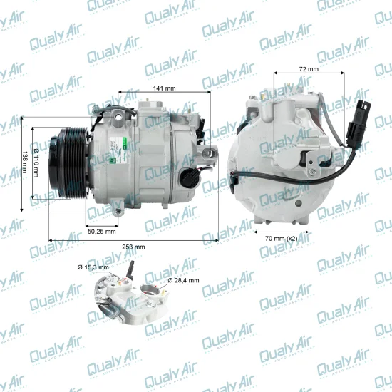 Compressor de AC 7SBU17C 8PK p/ BMW 335iA 2010 a 2015, X6..