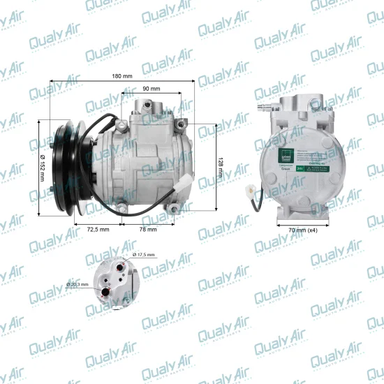 Compressor de AC p/ Komatsu DE220, PC200, PW130ES...-GREEN