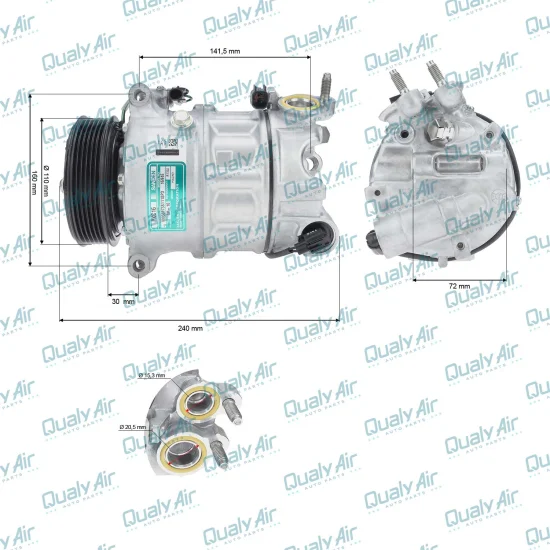 Compressor de AC PXC16 p/ Jaguar XF, XJ, X351...2009 a 2014