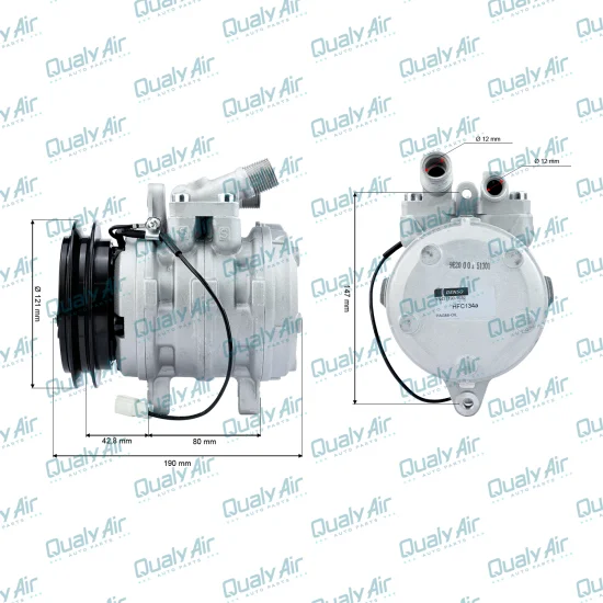 Compressor de AC Universal 10P08 1V 12V 3 Fixações (OEM)