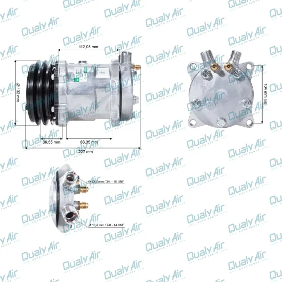 Compressor de AC Universal 5H14 2V Vertical 8 Fix 12V(GREEN)