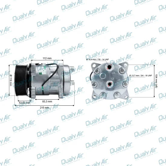 Compressor de AC Universal 7H15 10Pk 24V 8Fix Hrz 8/10