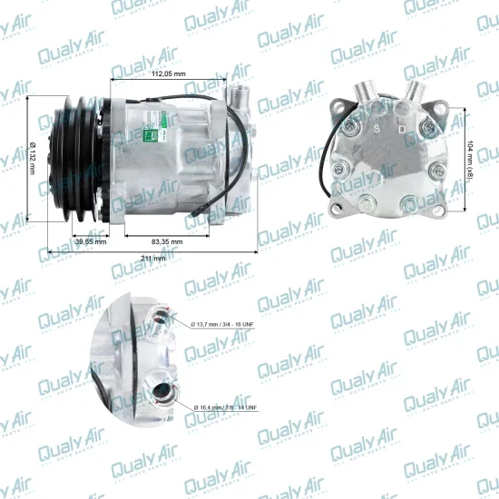 Compressor de AC Universal 7H15 2V 12V Vertical 8 Fix(GREEN)