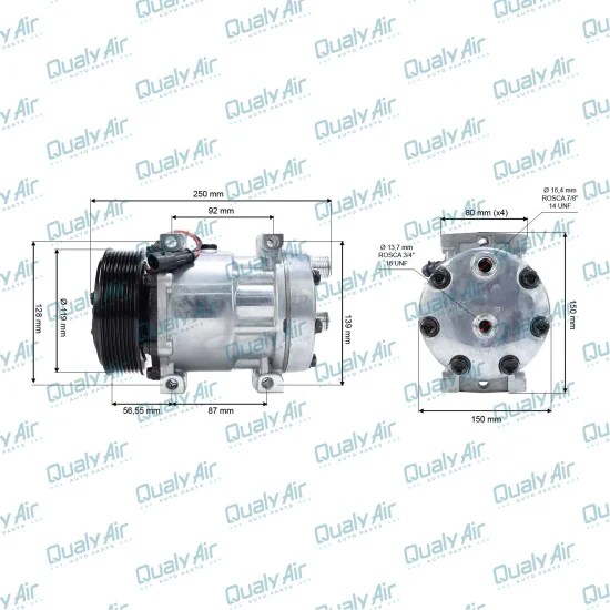 Compressor de AC Universal 7H15 8PK 12V 4 Fixações (GREEN)