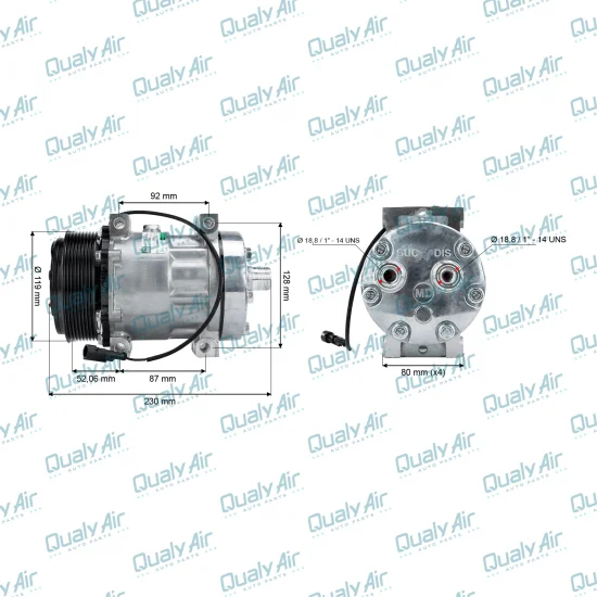 Compressor de AC Universal 7H15 8PK 12V HRZ (GREEN)