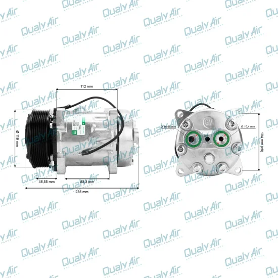 Compressor de AC Universal 7H15 8PK 24V Flex 8 Fix (GREEN)