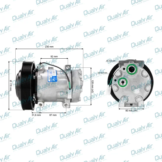 Compressor de AC Universal 7H15 8PK 24V Flex (OEM TCCI)