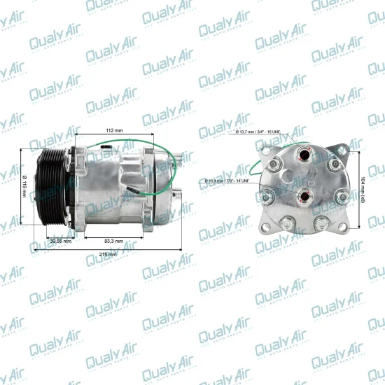 Compressor de AC Universal 7H15 8PK 24V Horizontal 8 F (GRN)