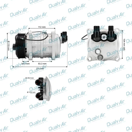 Compressor de AC Universal TM16 8PK 12V 8 Fixações (GREEN)