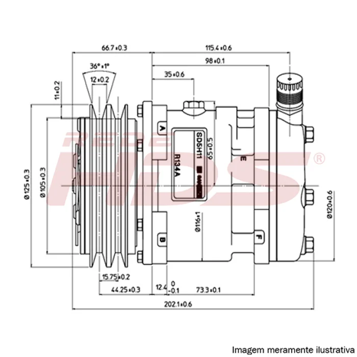 A/C Compressor Universal 5H11 2V 12V Vert 8 Fixações (OEM)