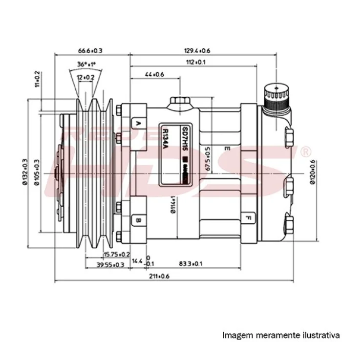 A/C Compressor Universal Sanden 7H15 2V 12V 8 Fixações (OEM)