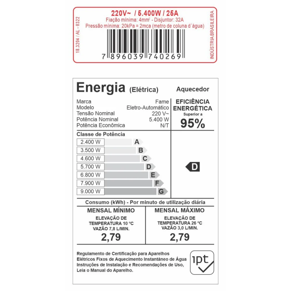 Aquecedor Elétrico 220v x 5500w Fame