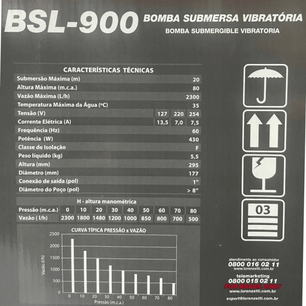 Bomba Submersa Vibratória BSL-900 Lorenzetti