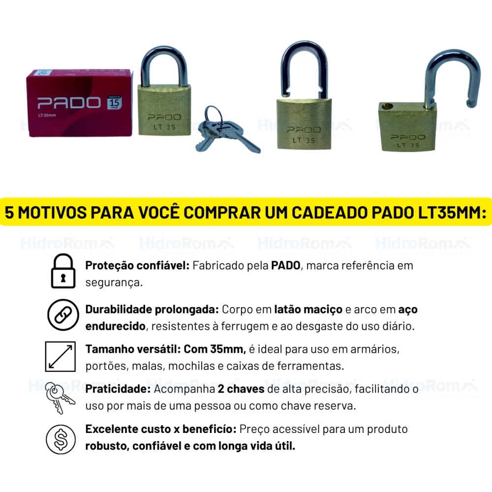 Cadeado Pado de Latão LT 35mm c/ 2 chaves