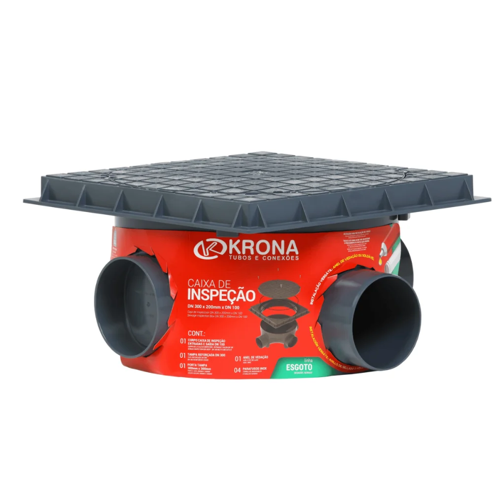 Caixa De Inspeção De Esgoto DN300 x 200mm x DN100 Com Tampa Krona