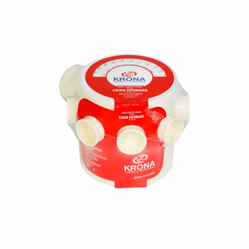 Caixa Sifonada Redonda Com 7 Entradas Branca 150x150x50mm Krona