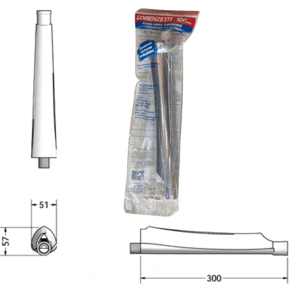 Cano Para Chuveiro Cromado 30cm Lorenzetti