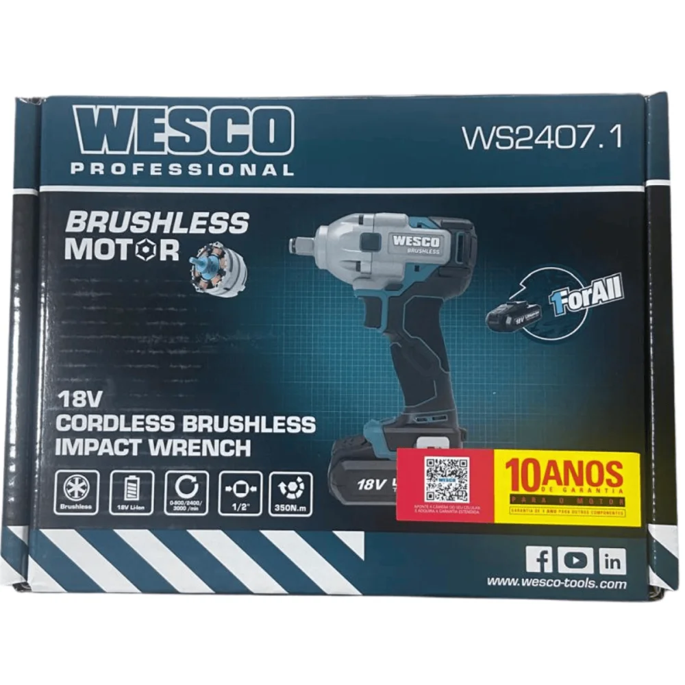 Chave De Impacto 18V Brushless 1/2" WS2407 Wesco