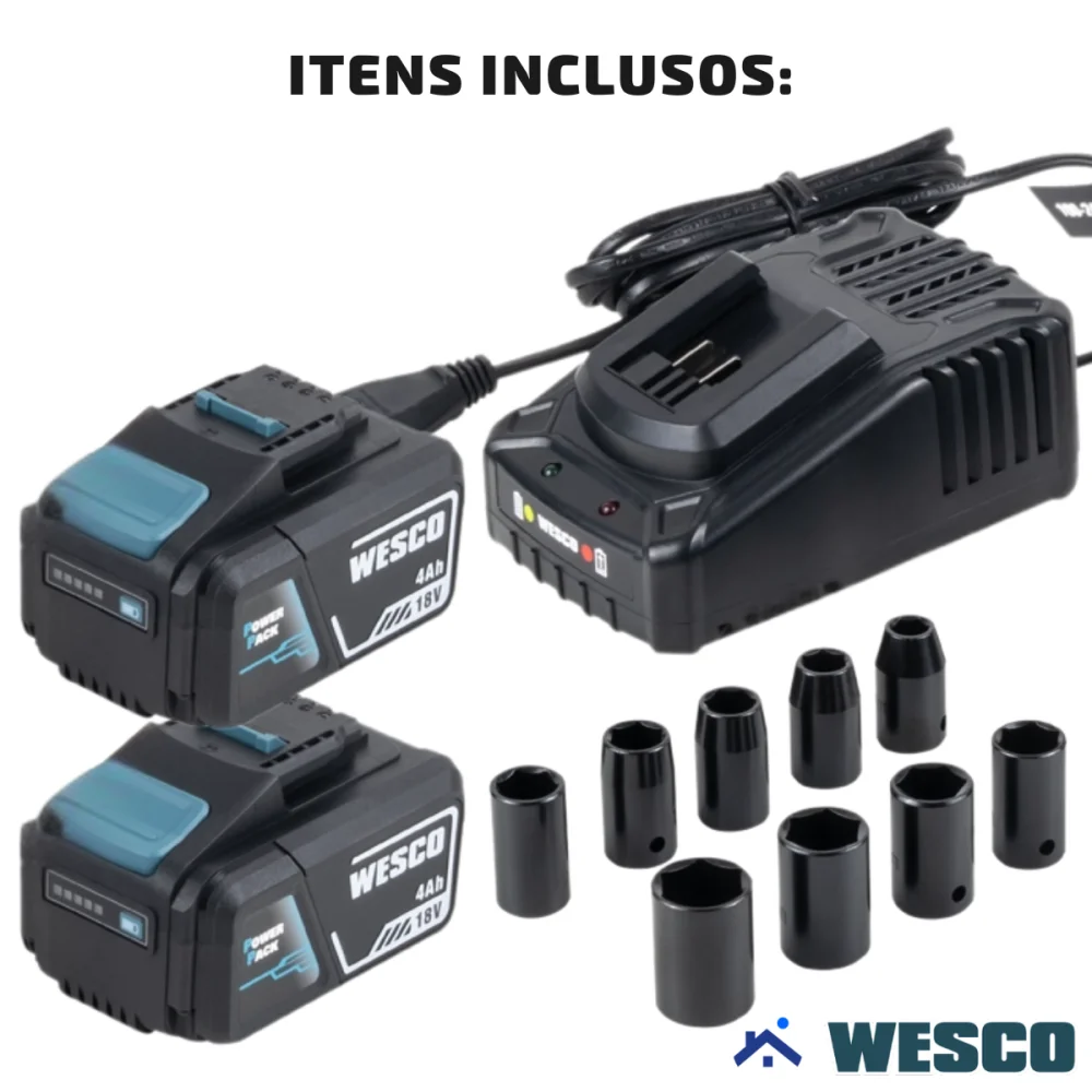 Chave de Impacto Brushless 1/2" 2 Baterias 18v 700Nm Wesco