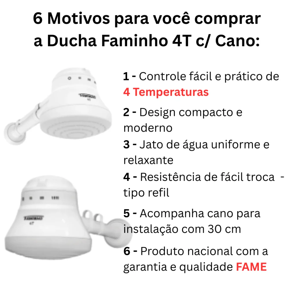 Chuveiro Elétrico Ducha Faminho 4T C Cano 6800W 220v Fame