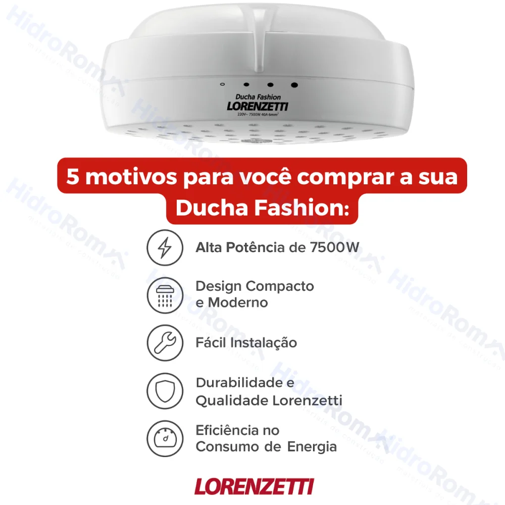 Chuveiro Elétrico Ducha Fashion 7500w 220v Lorenzetti
