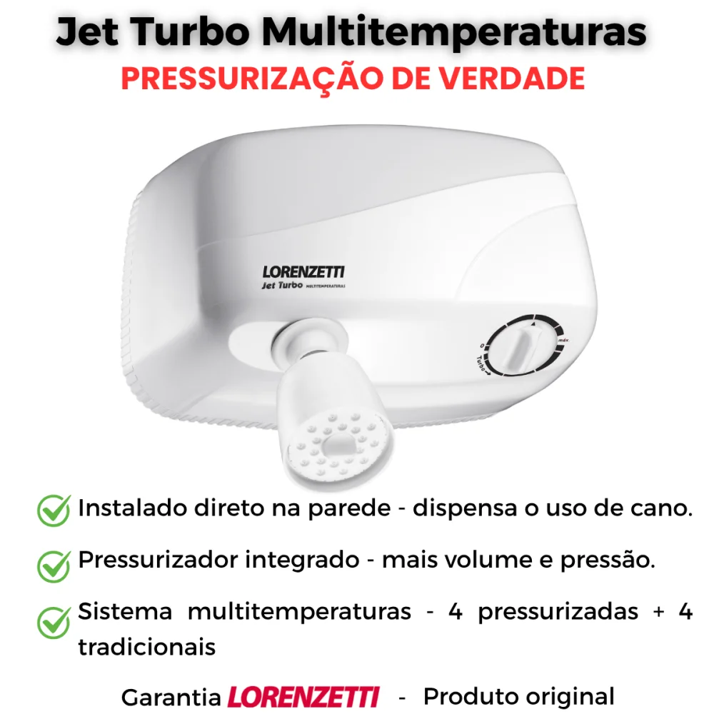 Chuveiro Elétrico Jet Turbo Multitemperaturas 7800w 220v Lorenzetti