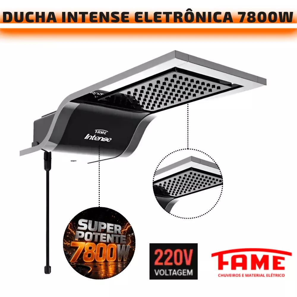 Chuveiro Eletrônico Ducha Fame Intense 7800w 220v Black
