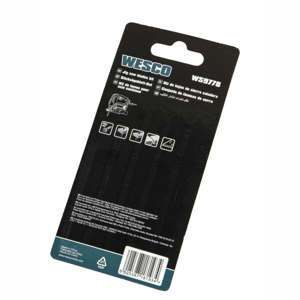 Kit Lâminas De Serra Tico Tico 5 Peças WS9778 Wesco