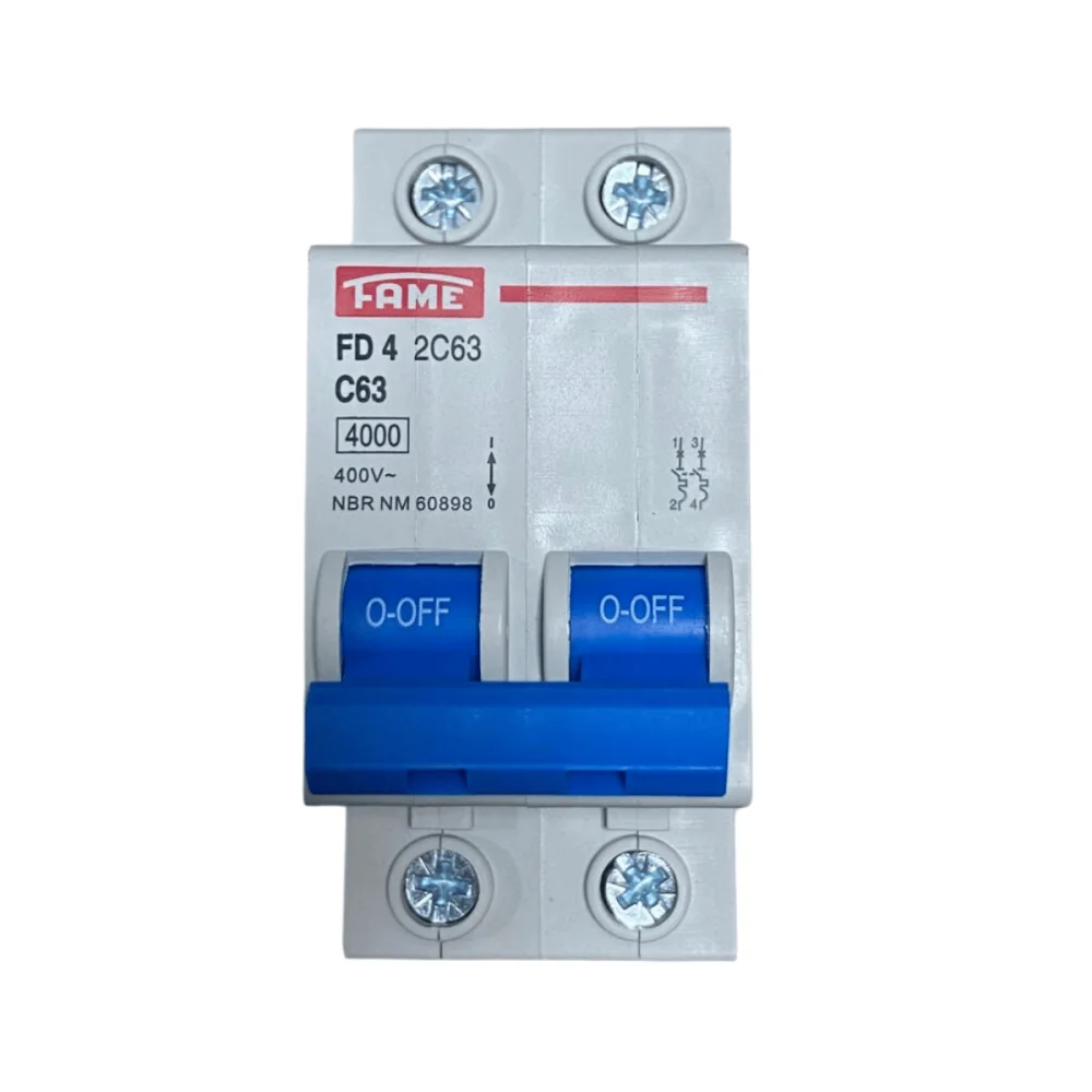 Disjuntor DIN Bipolar 2P 63A Curva C Fame