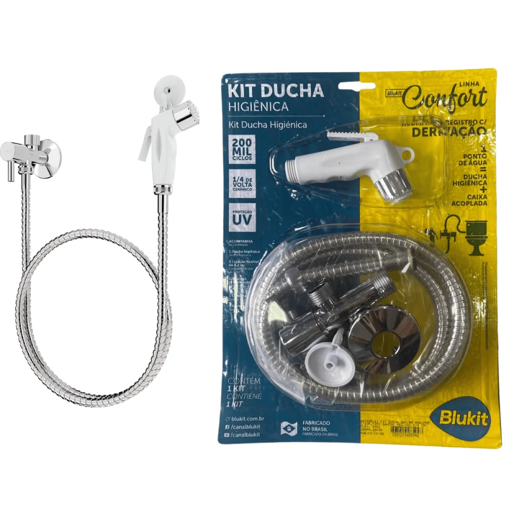 Kit Ducha Higiênica Completo Gatilho Branco Com Crivo Cromado Blukit