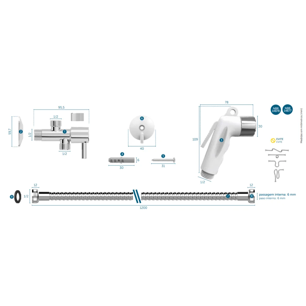 Kit Ducha Higiênica Completo Gatilho Branco Com Crivo Cromado Blukit
