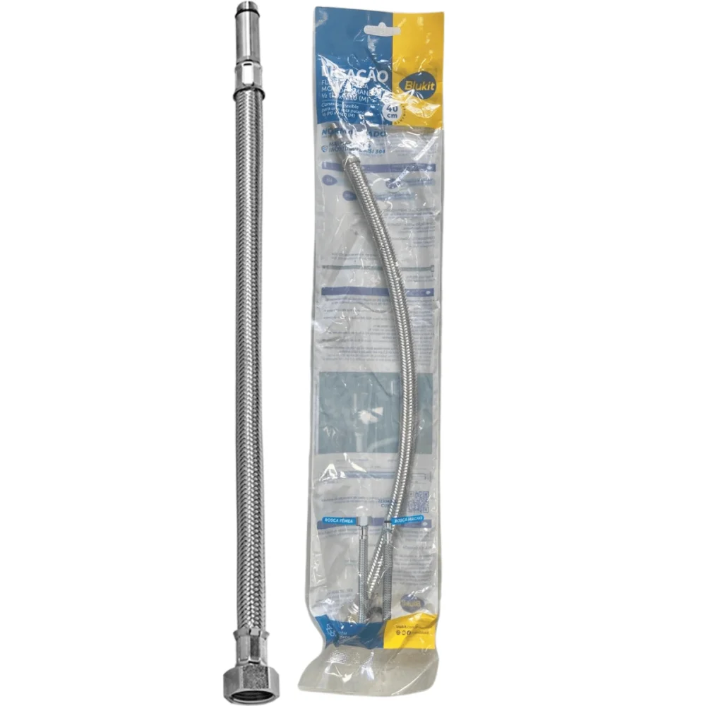 Ligação Flexível Para Misturador Monocomando 40cm Com Terminal Curto 1/2"(F) x M10(M) Blukit