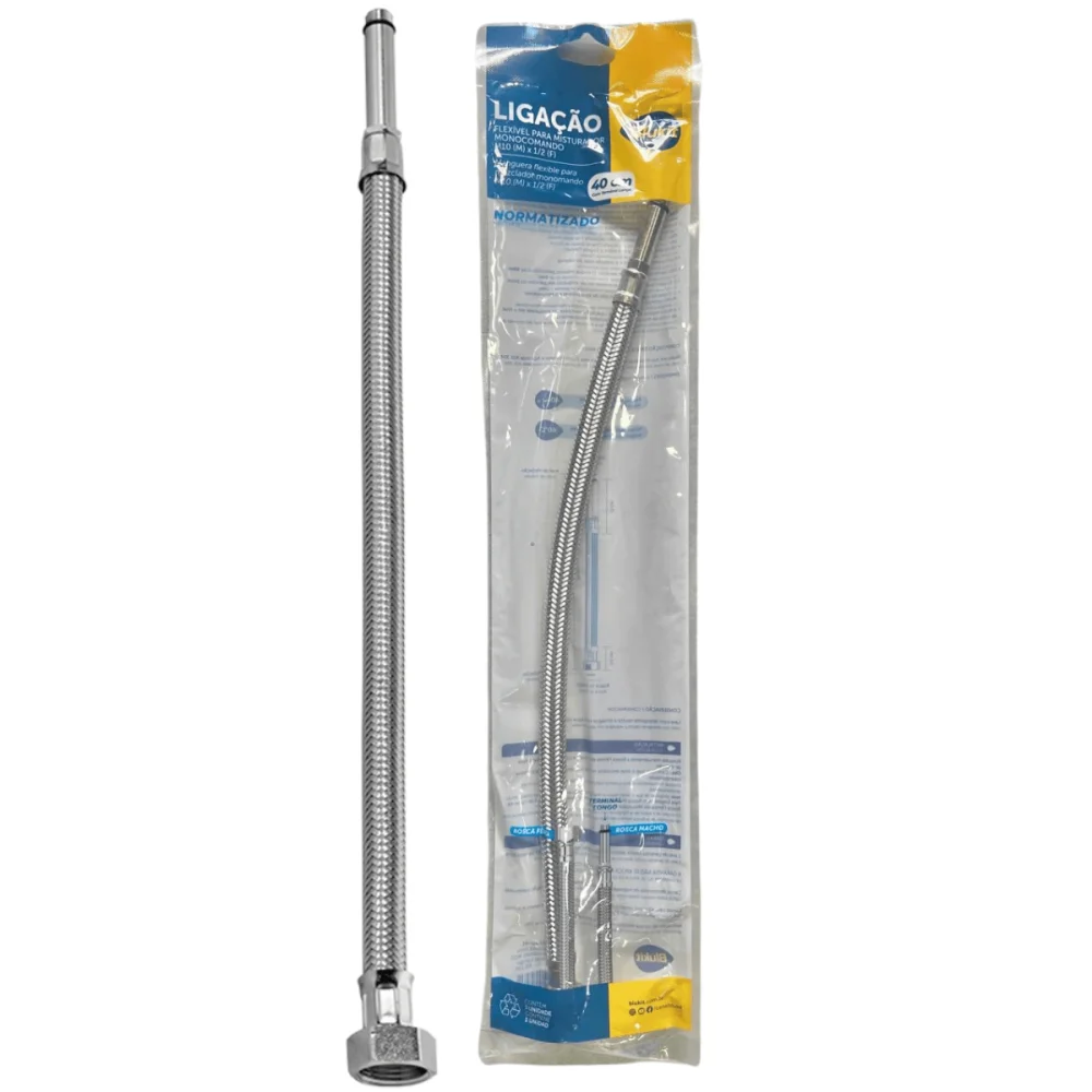 Ligação Flexível Para Misturador Monocomando 40cm Com Terminal Longo 1/2"(F) x M10(M) Blukit