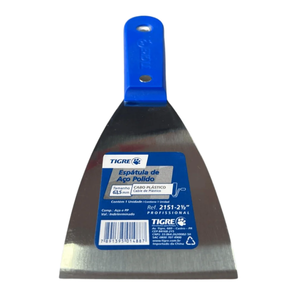 Espátula de Aço Polido 2.1/2" (63,5mm) Cb Plástico Ref.2151 Tigre