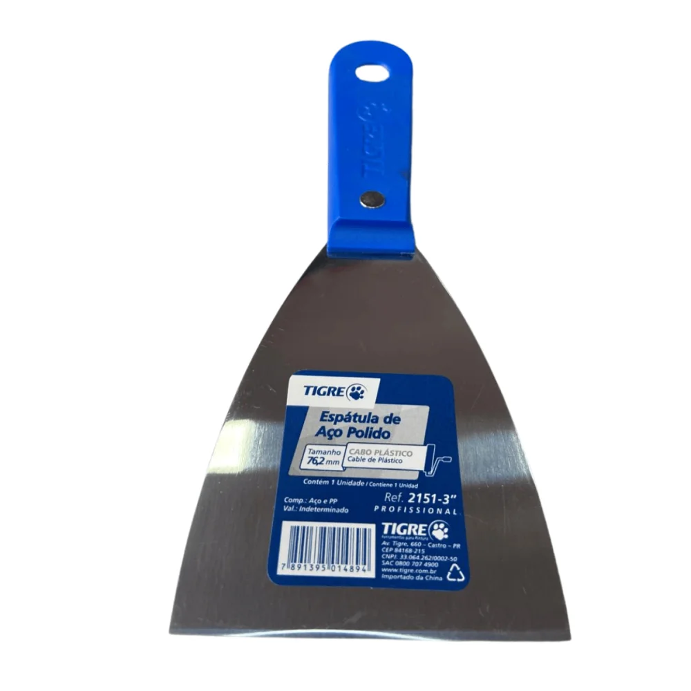 Espátula de Aço Polido 3" (76,2mm) Cb Plástico Ref.2151 Tigre