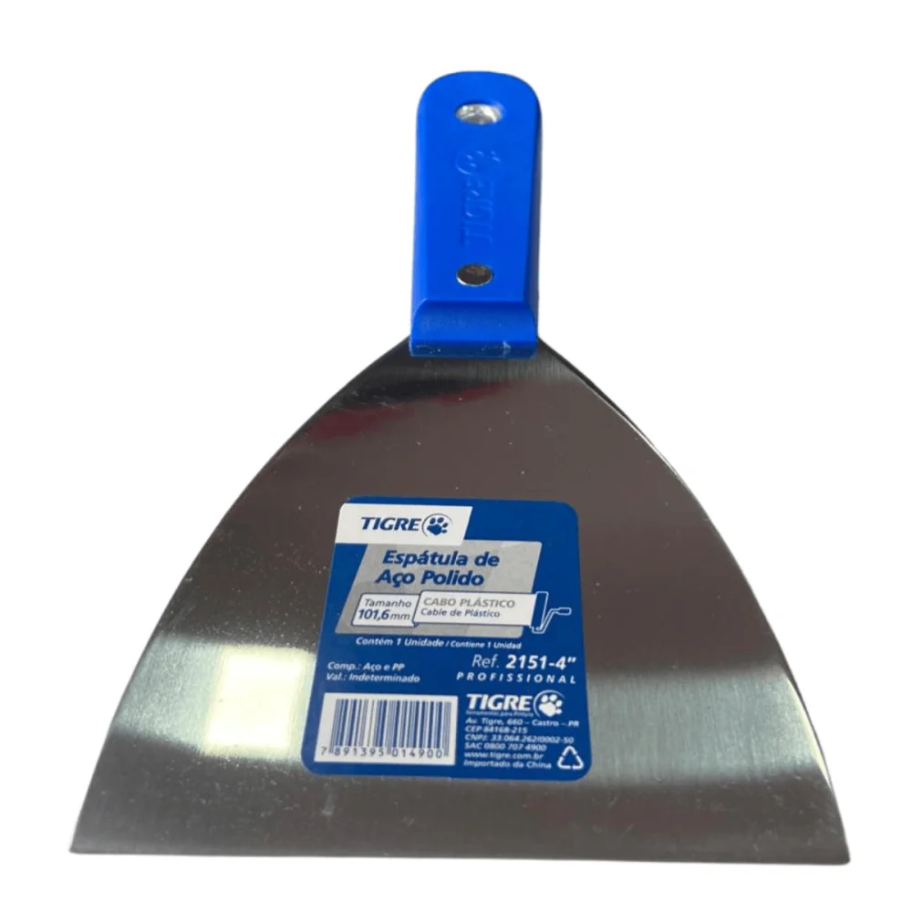 Espátula de Aço Polido 4" (101,6mm) Cb Plástico Ref.2151 Tigre