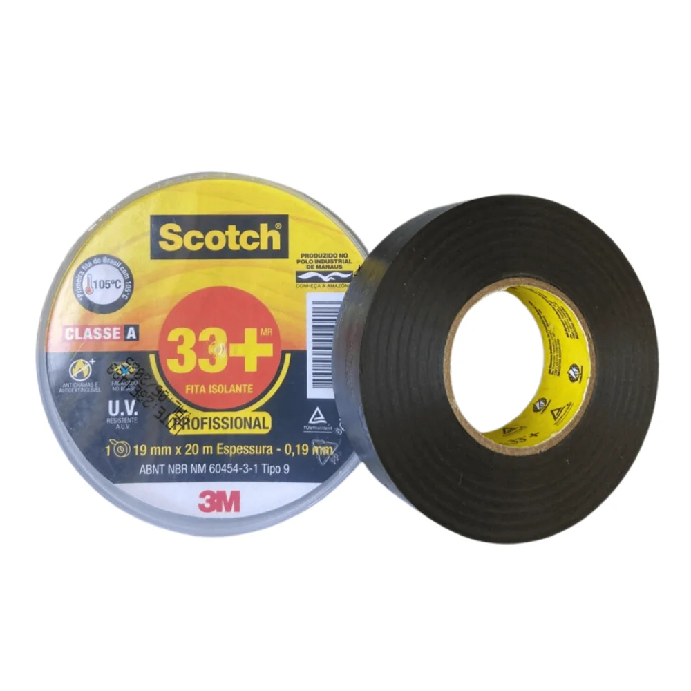 Fita Isolante Scotch 33+ 20 mts x 19 mm x 0,19mm Uso Profissional 3M
